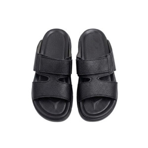 Mens Textured Black Double Strap Slide Sandals