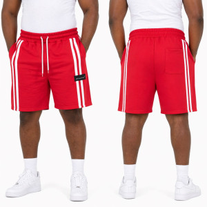 Unisex Red Sport Shorts with Side Stripes and Drawstring Waist