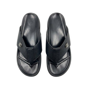 Mens Textured Black Wide Strap Thong Sandals