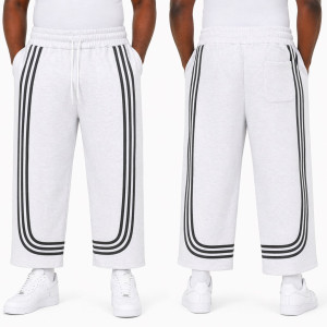 Unisex Light Grey Striped Jogger Pants with Drawstring Waist