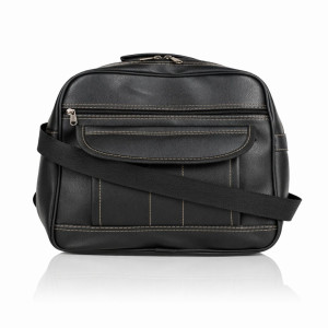 Black Leather Shoulder Bag with Adjustable Strap
