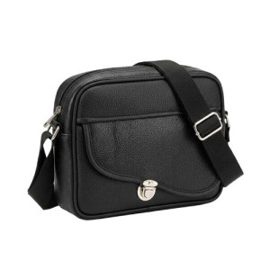Grained Faux Leather Messenger Bag with Front Flap