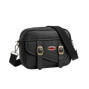 Grained Faux Leather Crossbody Bag with Buckle Straps