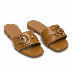 Glossy Brown Designer Slide Sandals