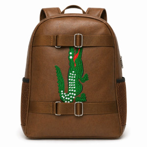 Brown Faux Leather Sling Bag with Embroidered Animal Motif