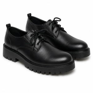 Mens Premium Black Leather Lace Up Chunky Sole Shoes