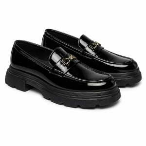 Mens Black Patent Leather Chunky Sole Loafers
