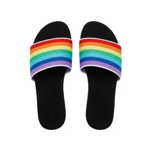 Rainbow Striped Elastic Flat Slide Sandals