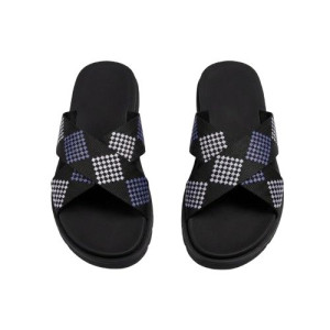 Black and Purple Geometric Cross Strap Casual Slides