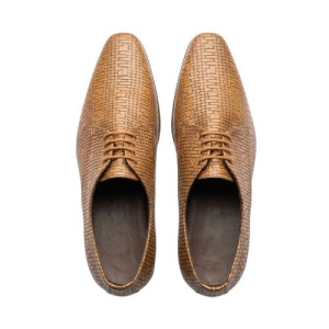 Tan Woven Texture Oxford Dress Shoes