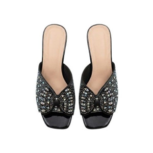 Crystal Embellished Bow Detail Wedge Mules