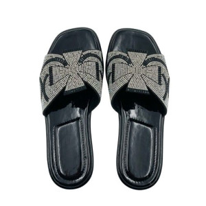 Black Embellished Slide Sandals