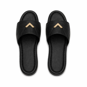 Quality Women Leather Slide Slippers with Gold Accent