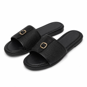 Quality women Black Buckle Detail Casual Slip On Sandals