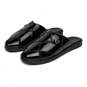Quality Black Quilted Cross Strap Casual Slippers