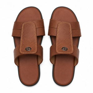 Mens brown Dual Strap Leather Slide Sandals