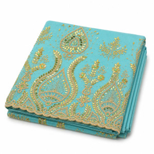 Luxury Ocean Blue Indian George lace With Gold Design