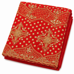 Luxury Red  with gold embroidery Indian George lace fabric