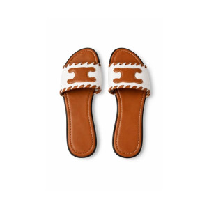Womens Flat Slide Sandals with Stitched Strap