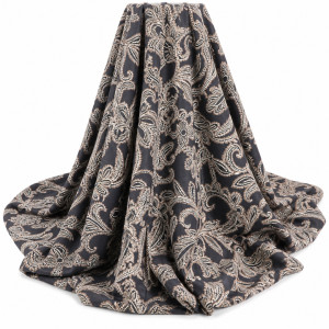 Black and Gold Damask Print Fabric     Luxury Floral Ornamental Pattern Material