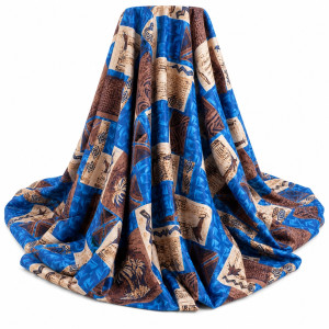 Blue Patchwork Print Fabric      Multicolor Ethnic Pattern Soft Material
