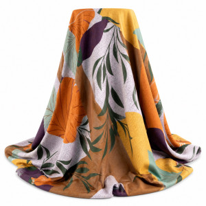 Autumn Botanical Print Fabric       Warm Earth Tone Leaf Pattern Material