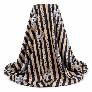 Striped and Polka Dot Floral Fabric      Navy Blue and Beige Pattern Material
