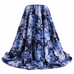 Classic Blue Floral Fabric     Elegant Vintage Blossom Pattern Material