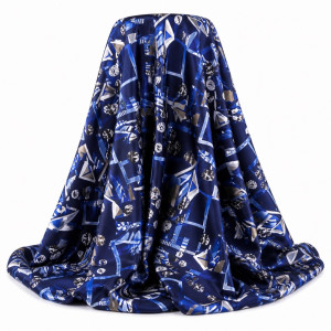 Royal Blue Geometric Print Fabric      Abstract Modern Pattern Material
