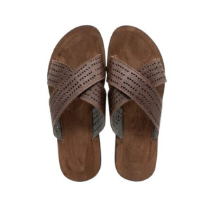 Brown Perforated CrossStrap Casual Slides