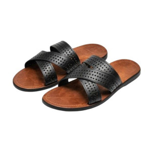 Black Perforated Cross Strap Casual Slides