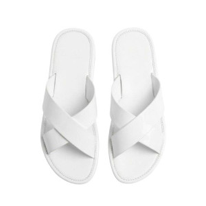 Quality Men white Cross Strap Flat Slippers