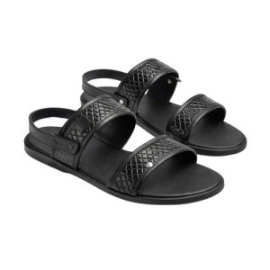 Men Black Dual Strap Slingback Sandals with Texture