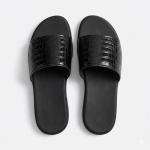 Black Crocodile Embossed Casual Slide Sandals