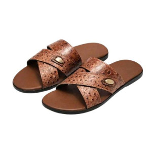 Premium Brown Exotic Print Crossover Slide Sandals