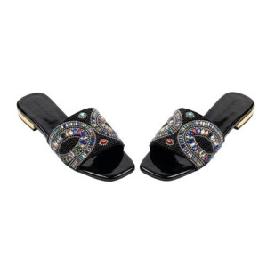 Mosaic Jewel Embellished Wide Strap Slide Sandals