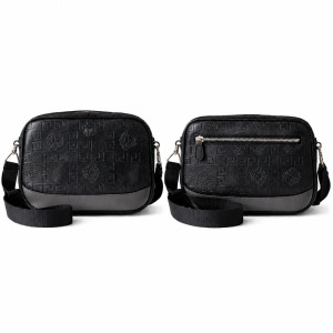 Embossed Pattern Crossbody Bag Black Synthetic Leather Shoulder Bag