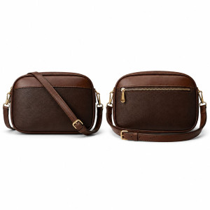 Monogram Pattern Crossbody Bag Brown Synthetic Leather Shoulder Bag