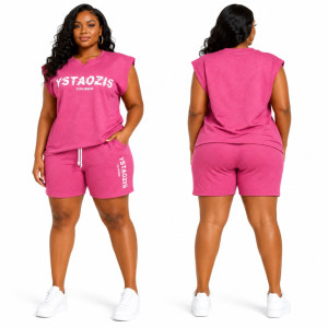 Womens Rose Pink Two Piece Graphic Lounge Shorts Set