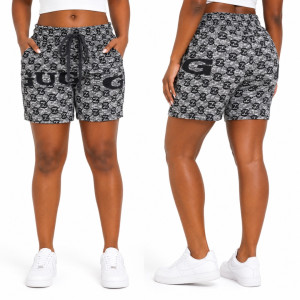 Womens Black and Grey Printed Drawstring Lounge Shorts