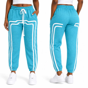 Womens Sky Blue Textured Drawstring Lounge Pants with Contrast Trim
