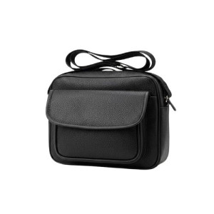 Classic Black Textured Faux Leather Crossbody Camera Bag