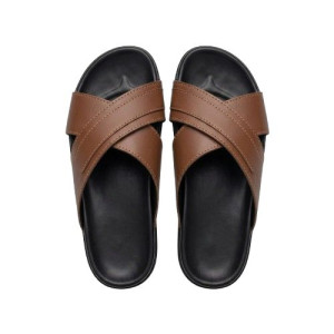 Classic Brown Cross Strap Leather Sandals