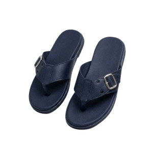 Navy Blue Thong Sandals with Adjustable Silver Buckle
