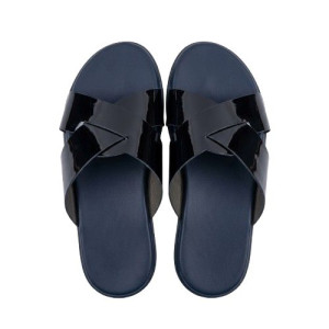 Glossy two tone Cross Strap Casual Slides