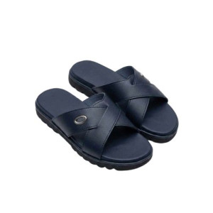Mens Black Slide Sandals with Cross Straps