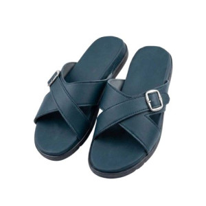 Mens Black Slide Sandals with Buckle Detail