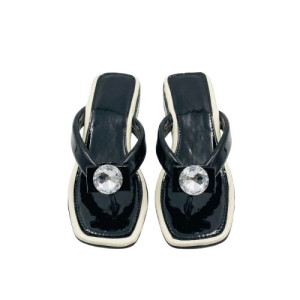 Womens Black Embellished Sandals with Rhinestone Detail