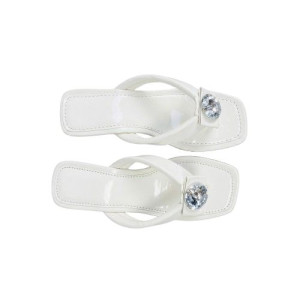 Square Toe Thong Sandals with Crystal Embellishment