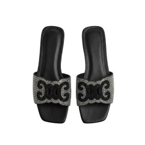 Ornate Crystal Scroll Flat Slides